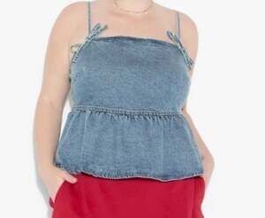Wild Fable Blue Denim Peplum Tank Top with Bow Straps